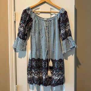 Umgee Boho Blue and Burgundy Peasant Dress from Cavenders Western Wear